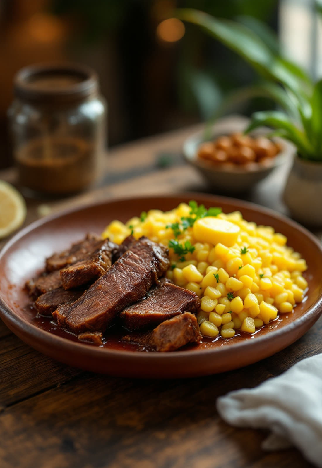 Baião de dois com carne de sol e macaxeira